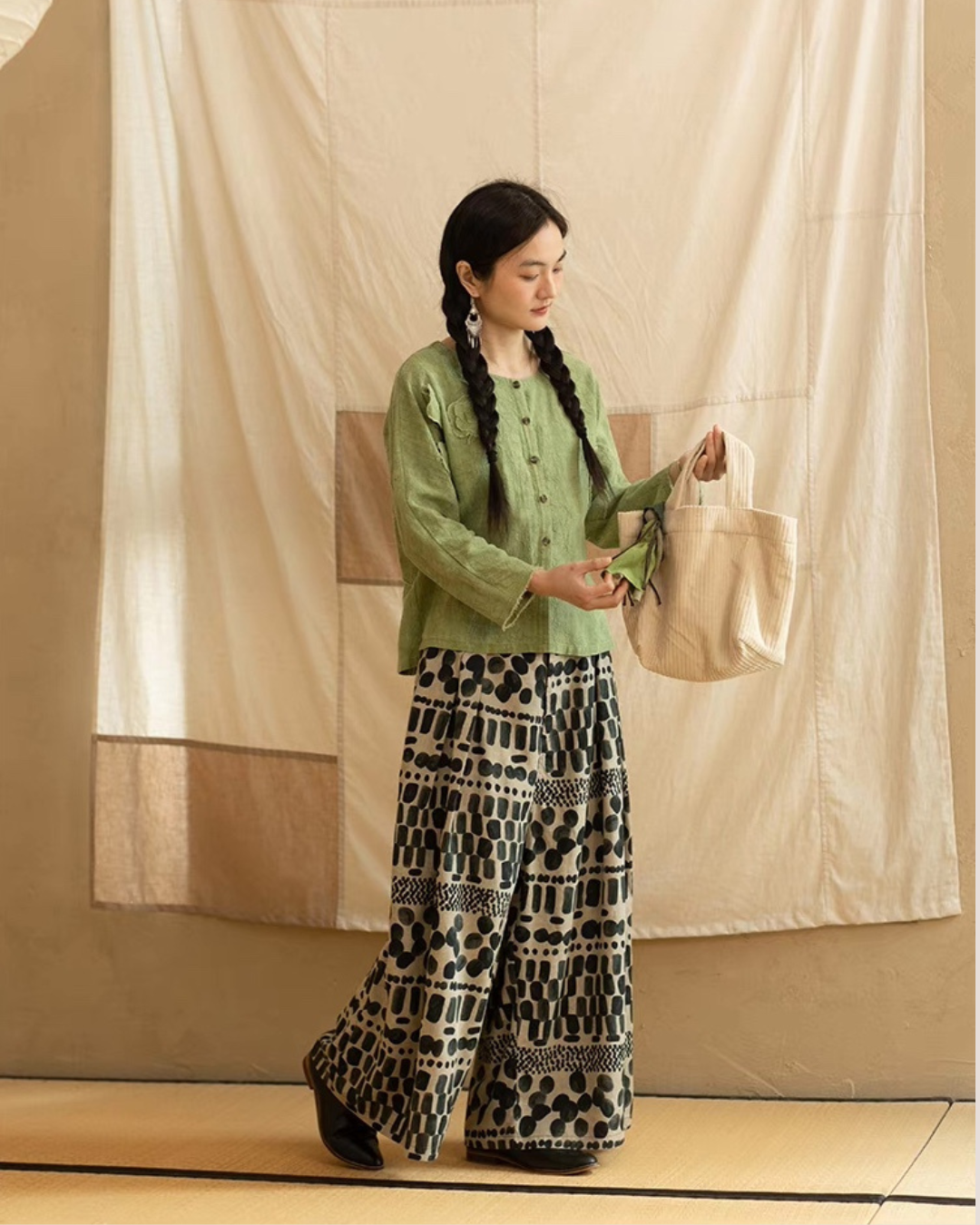 Abstract Print Skirt Pants