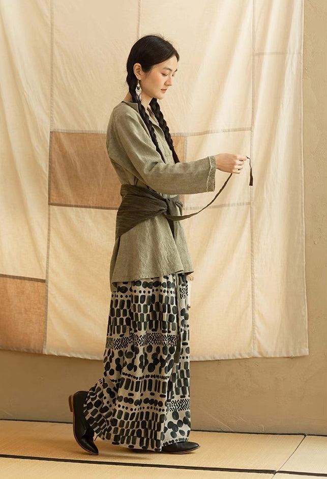 Abstract Print Skirt Pants