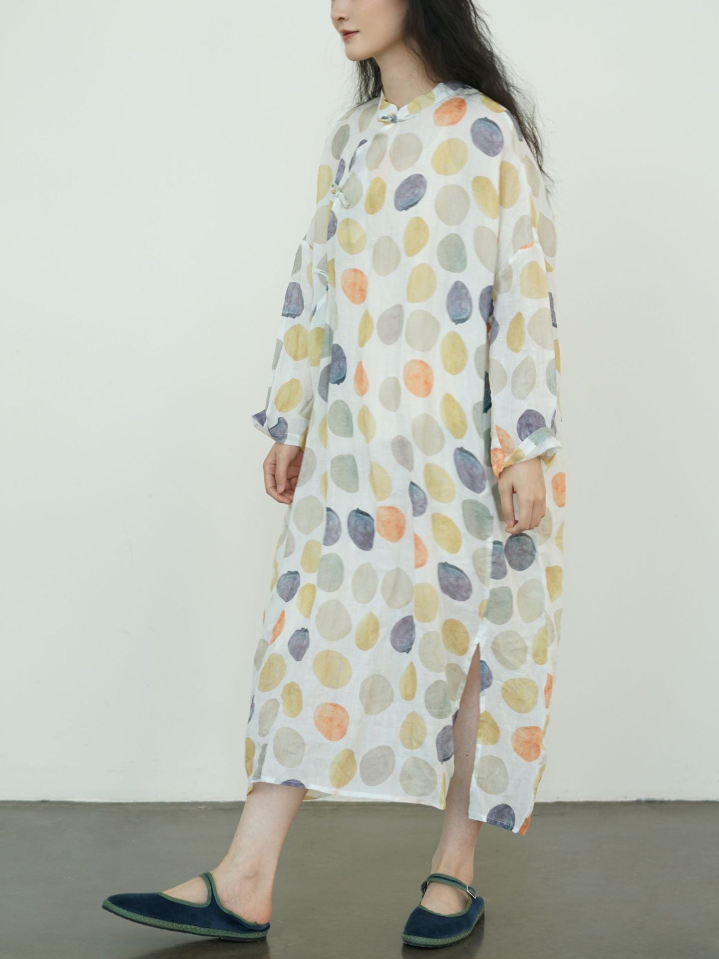 Autumn Polka Dot Cheongsam Cocoon Dress