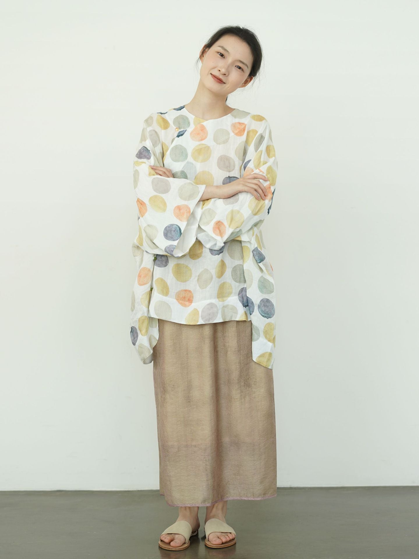 Autumn Polka Dot Cheongsam Qipao Maxi Top