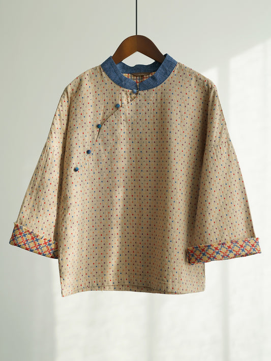 Beige Jacquard Cheongsam Top