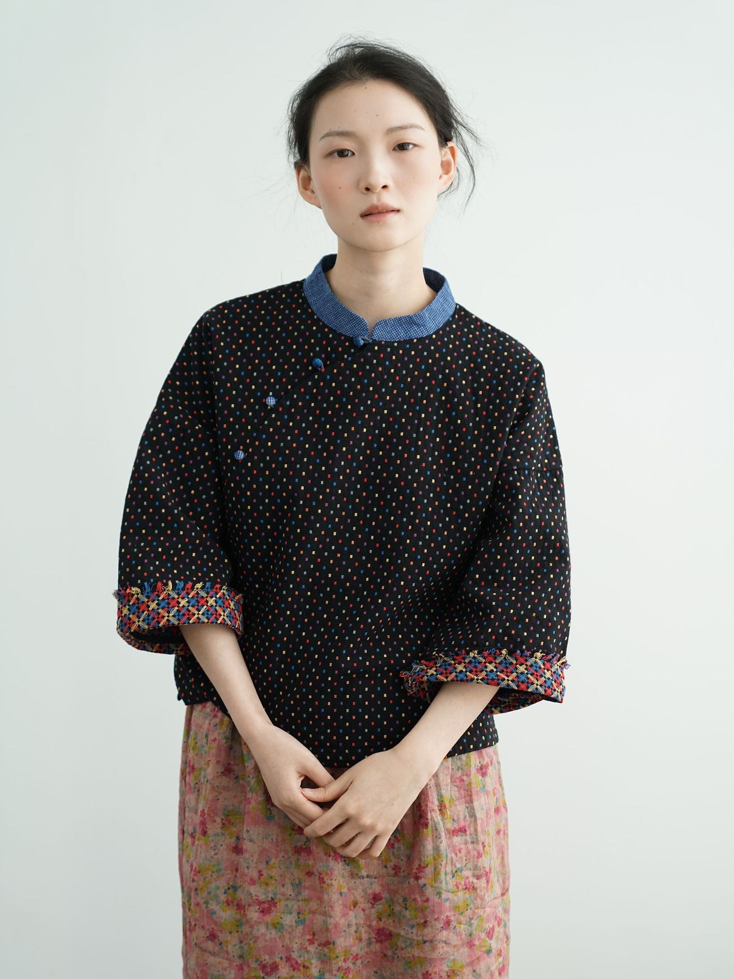 Black Jacquard Cheongsam Top