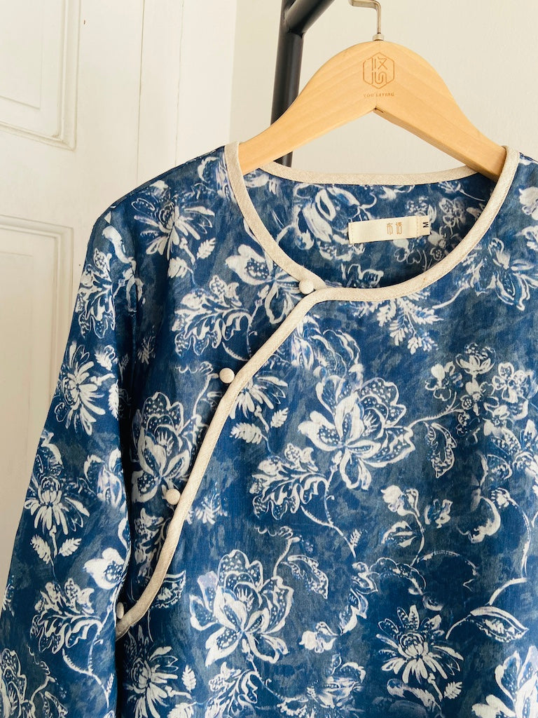 Blue Floral Cheongsam Qipao Dress