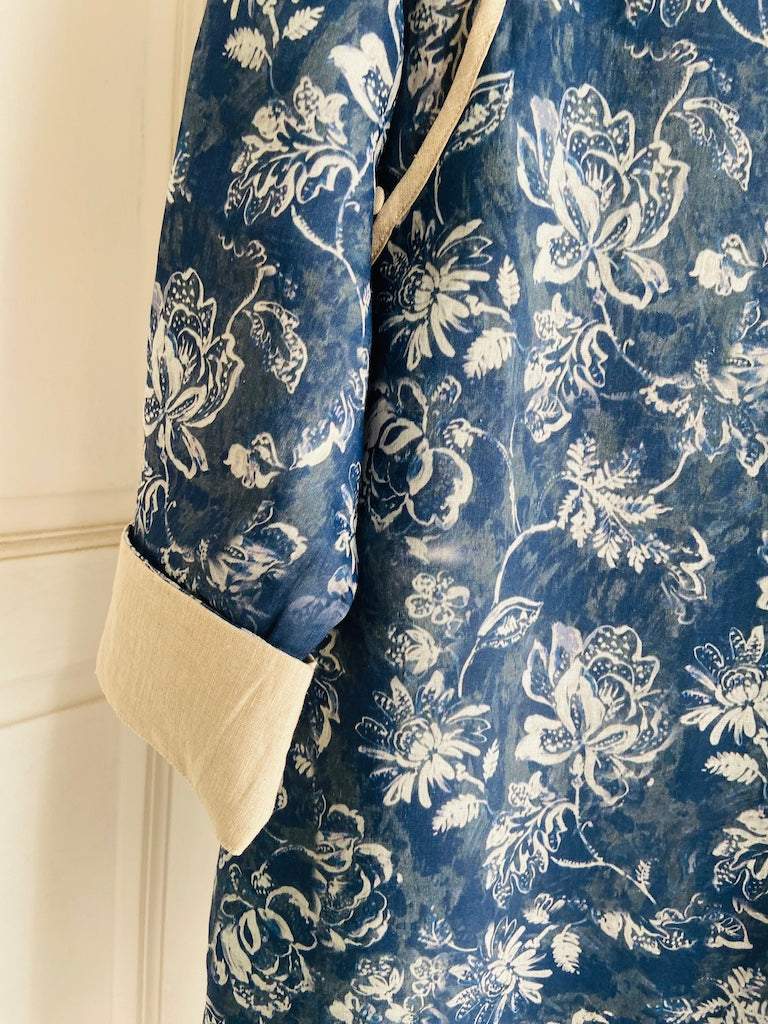Blue Floral Cheongsam Qipao Dress