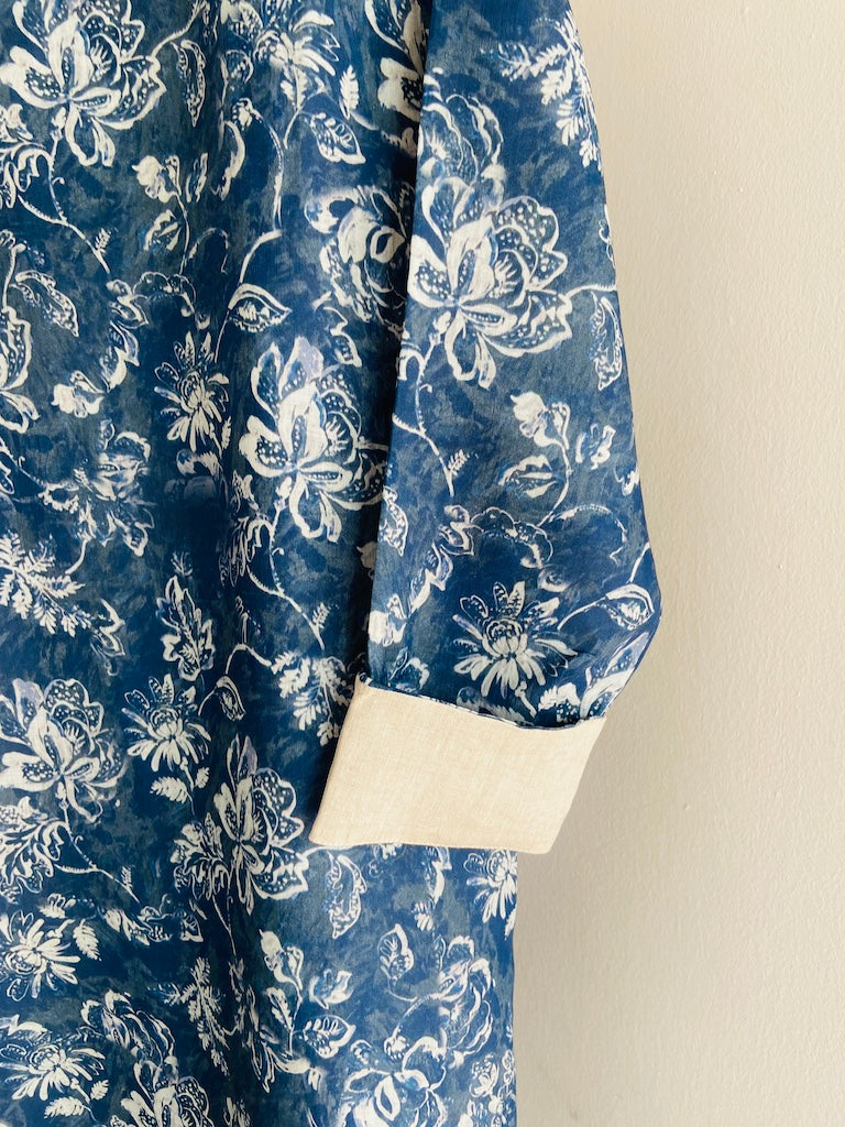 Blue Floral Cheongsam Qipao Dress