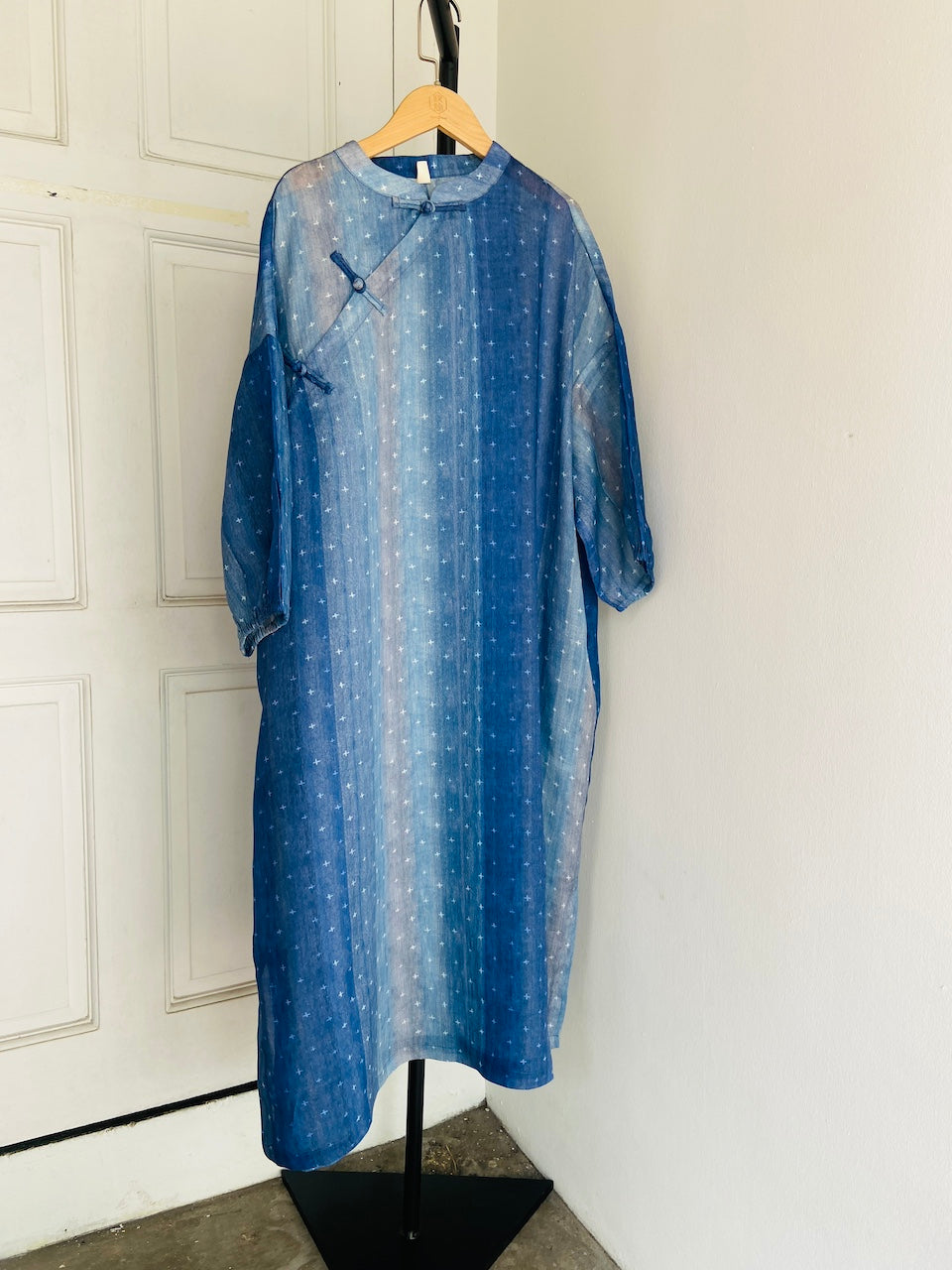 Blue Little Stars Cheongsam Cocoon Dress