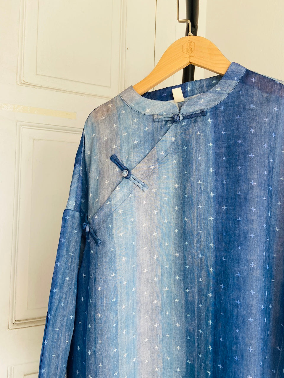 Blue Little Stars Cheongsam Cocoon Dress