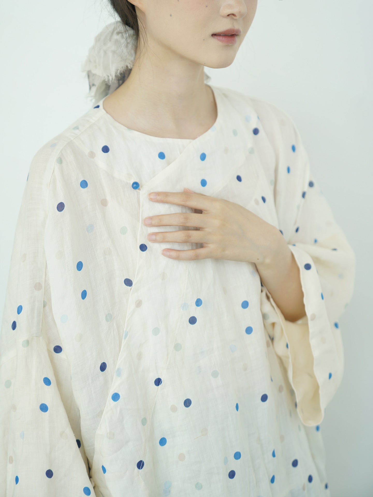 Blue Polka Dot Cheongsam Qipao Maxi Top