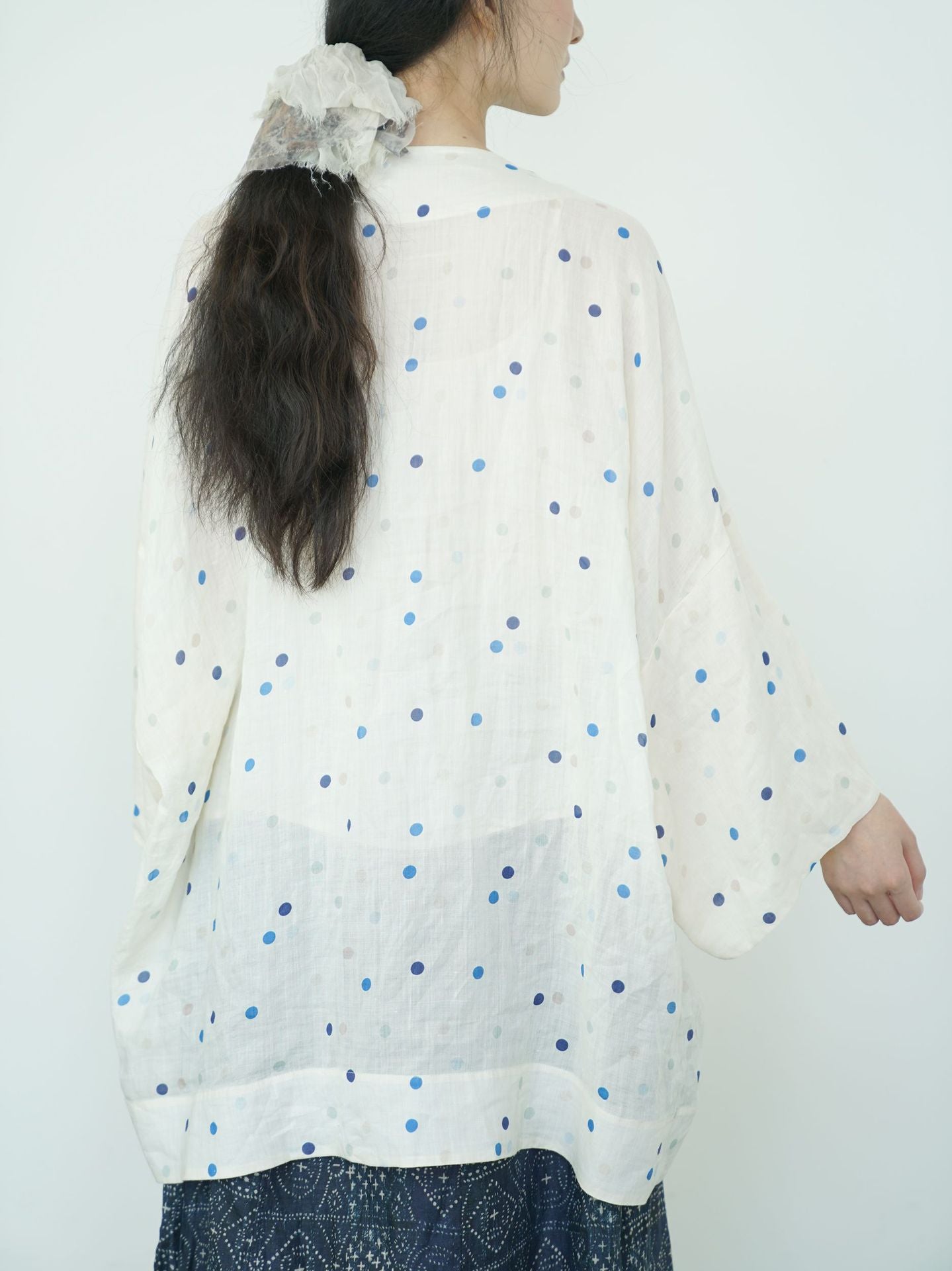 Blue Polka Dot Cheongsam Qipao Maxi Top