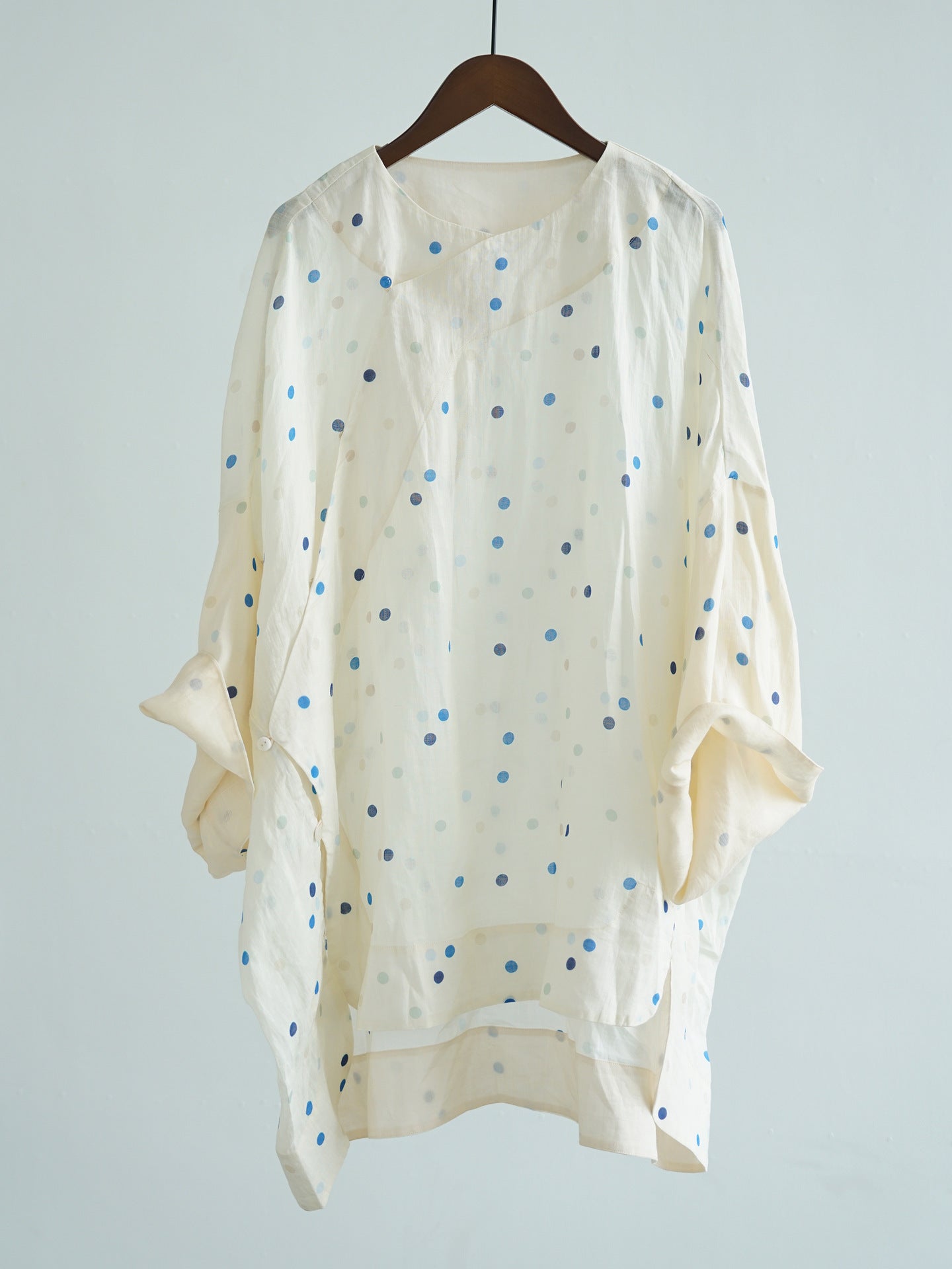 Blue Polka Dot Cheongsam Qipao Maxi Top