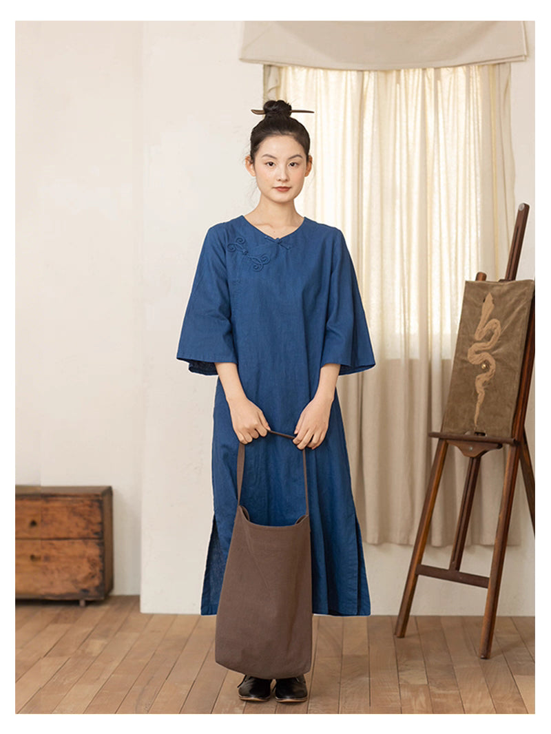 Butterfly Pankou Cheongsam Qipao Dress in Blue
