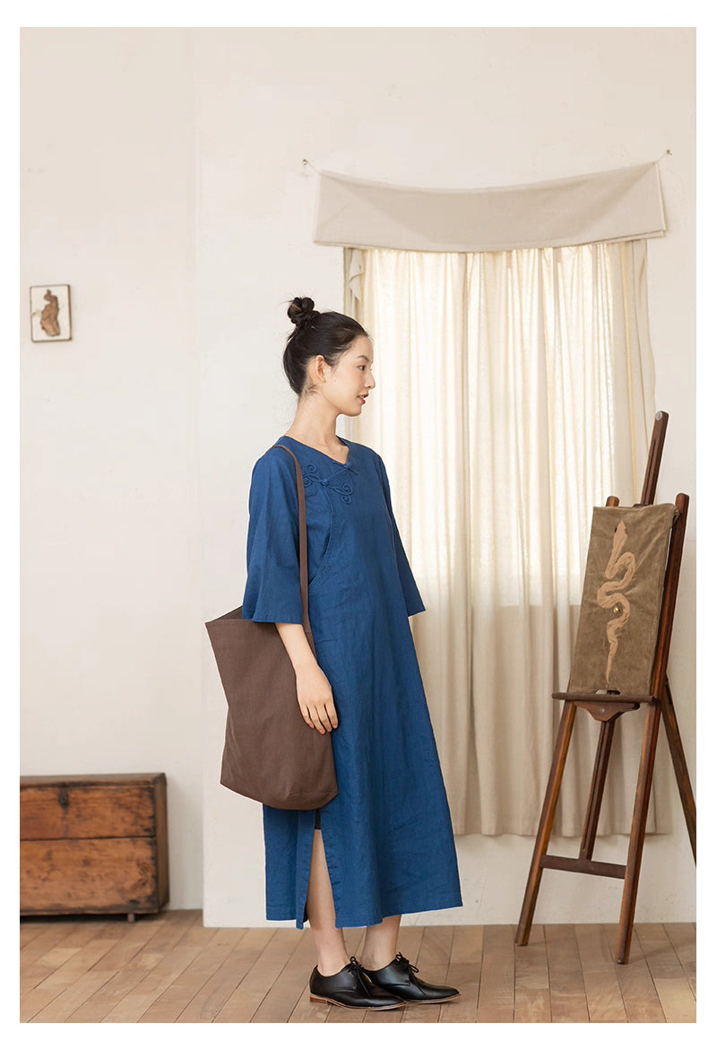 Butterfly Pankou Cheongsam Qipao Dress in Blue