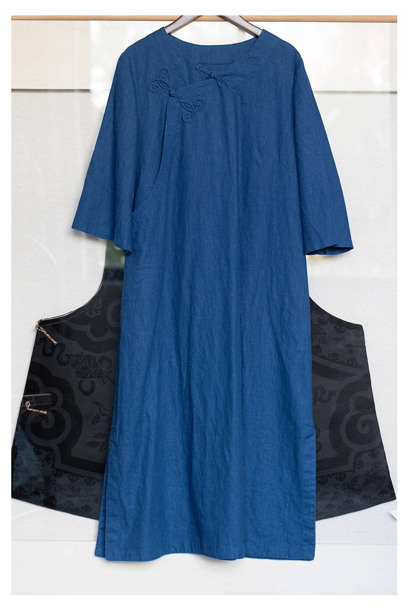 Butterfly Pankou Cheongsam Qipao Dress in Blue