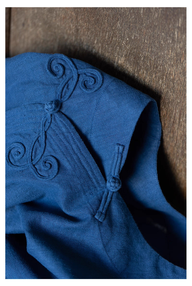 Butterfly Pankou Cheongsam Qipao Dress in Blue