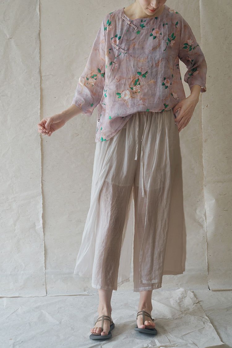 Camellia Print Cheongsam Top