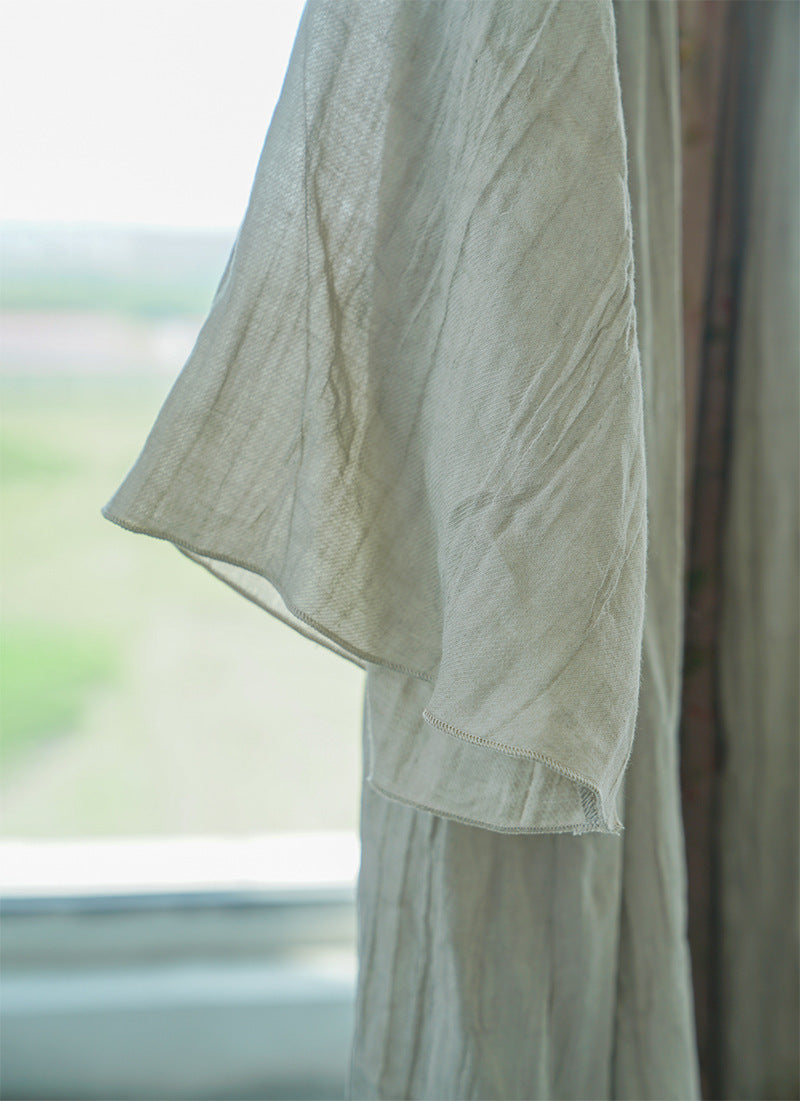 Crinkled Ramie Outer Coat in Light Brown
