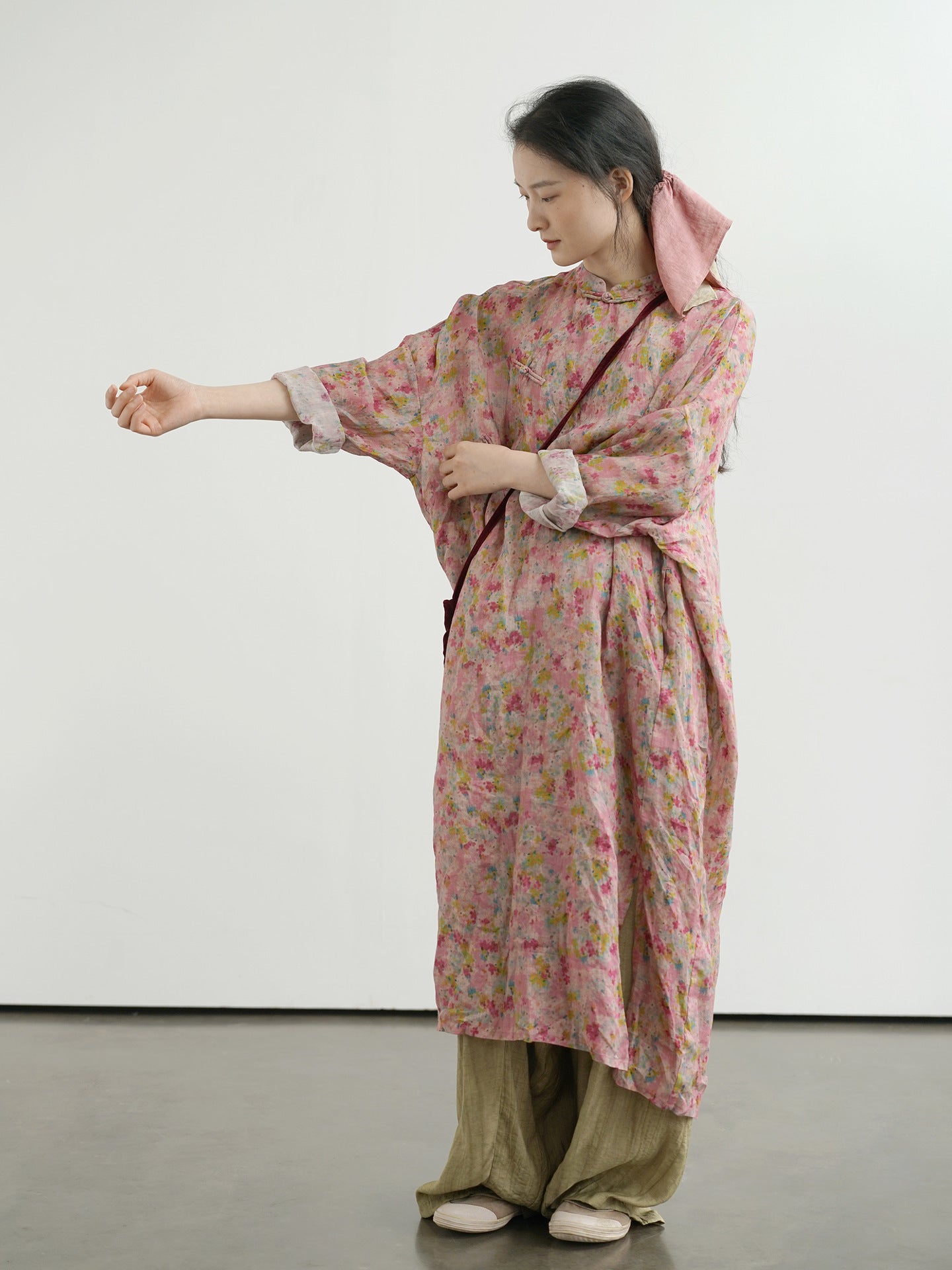 Deep Pink Floral Cheongsam Cocoon Dress