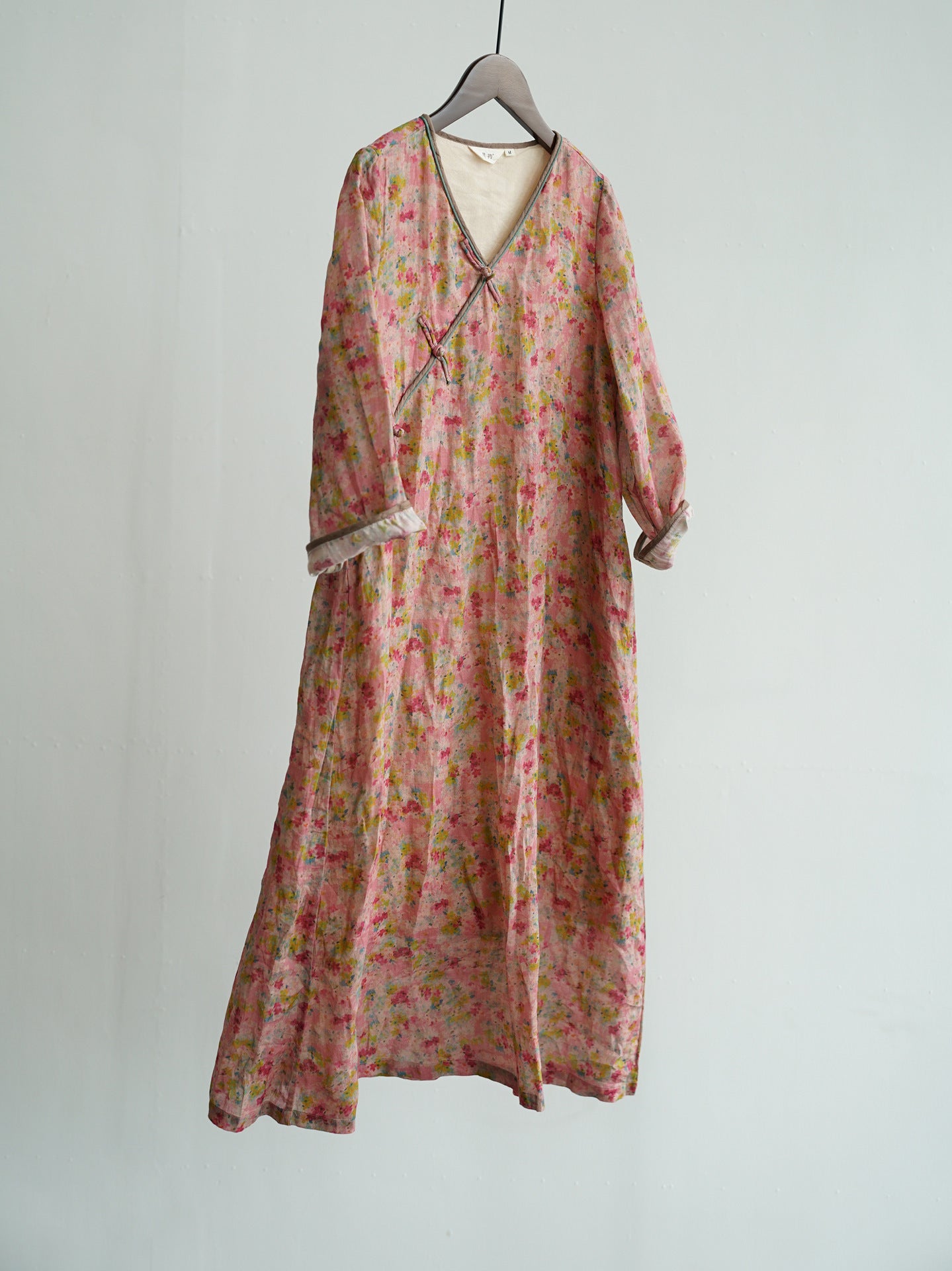 Deep Pink Floral V-Neck Cheongsam Qipao Dress