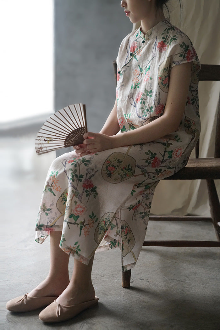 Floral Fan Cheongsam Qipao Dress