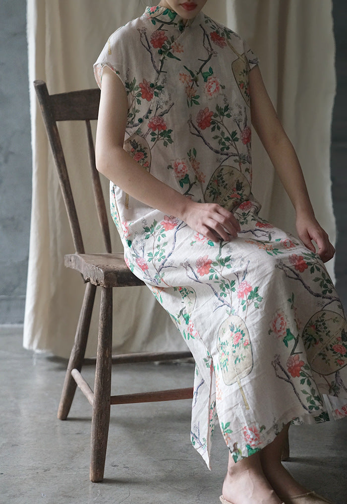 Floral Fan Cheongsam Qipao Dress
