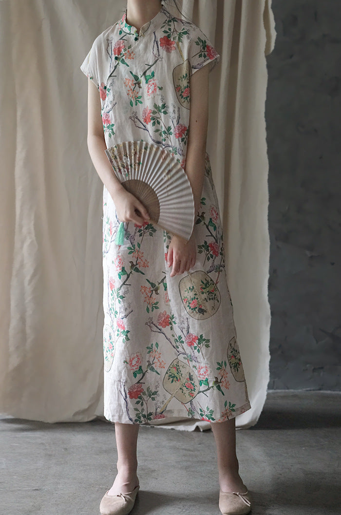 Floral Fan Cheongsam Qipao Dress