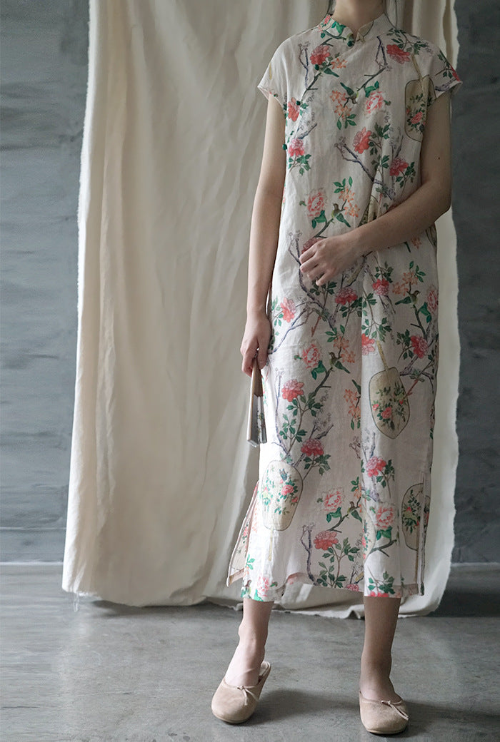 Floral Fan Cheongsam Qipao Dress