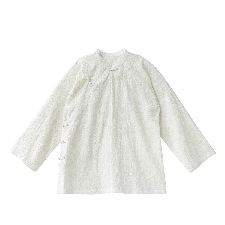 Floral Embroidered Cheongsam Qipao Top in Beige