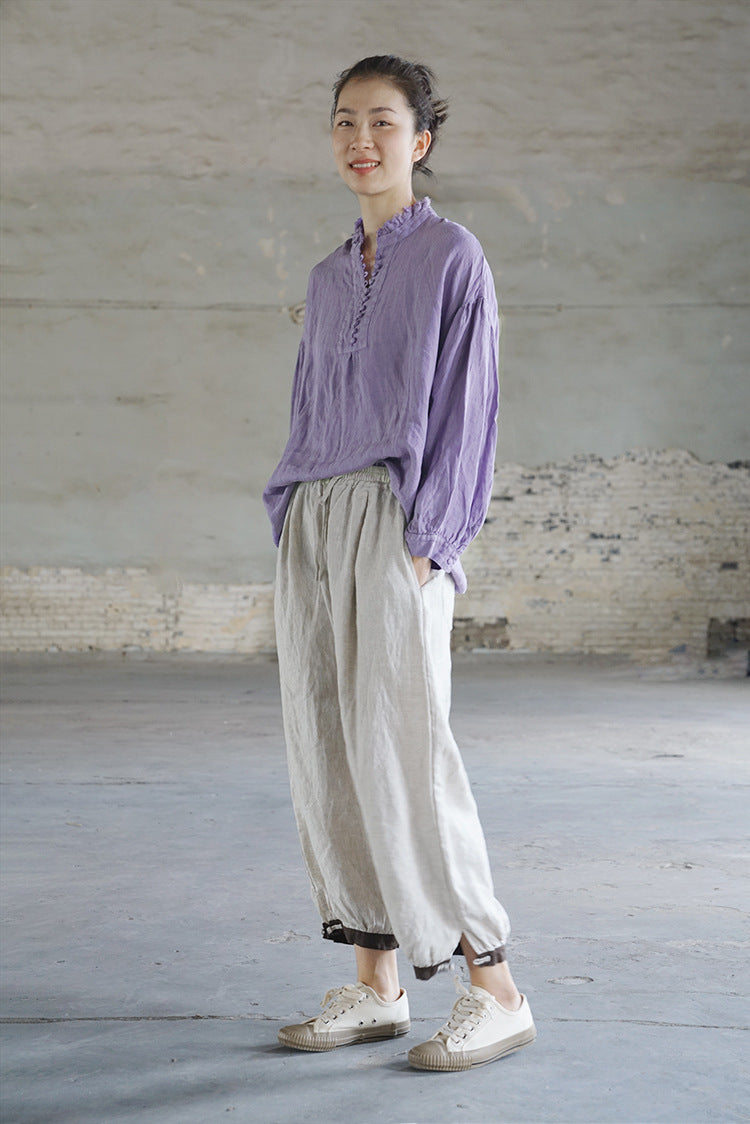 French Style Linen Top in Lavender
