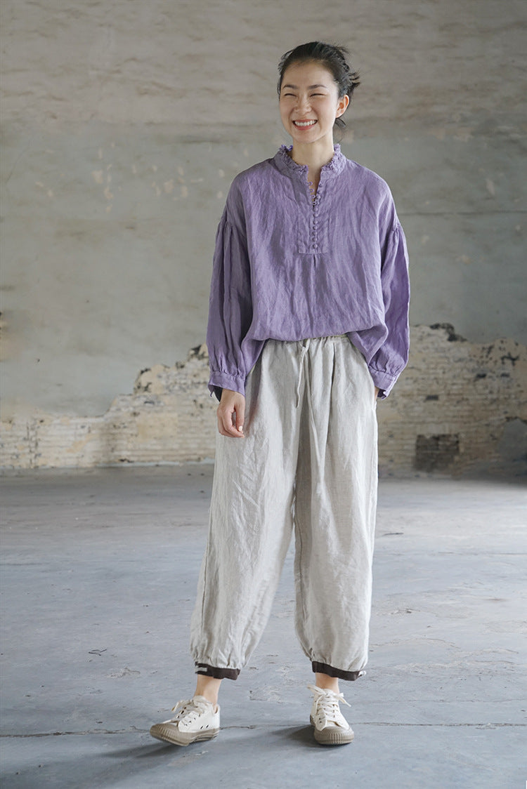 French Style Linen Top in Lavender