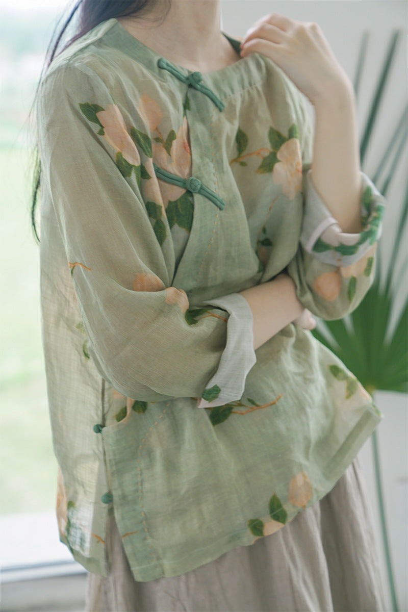 Green Magnolia Cheongsam Top