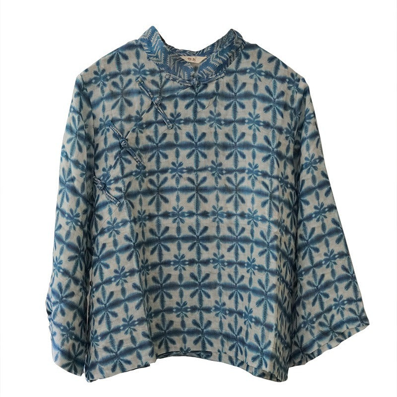Indigo Dyed Print Cheongsam Qipao Top