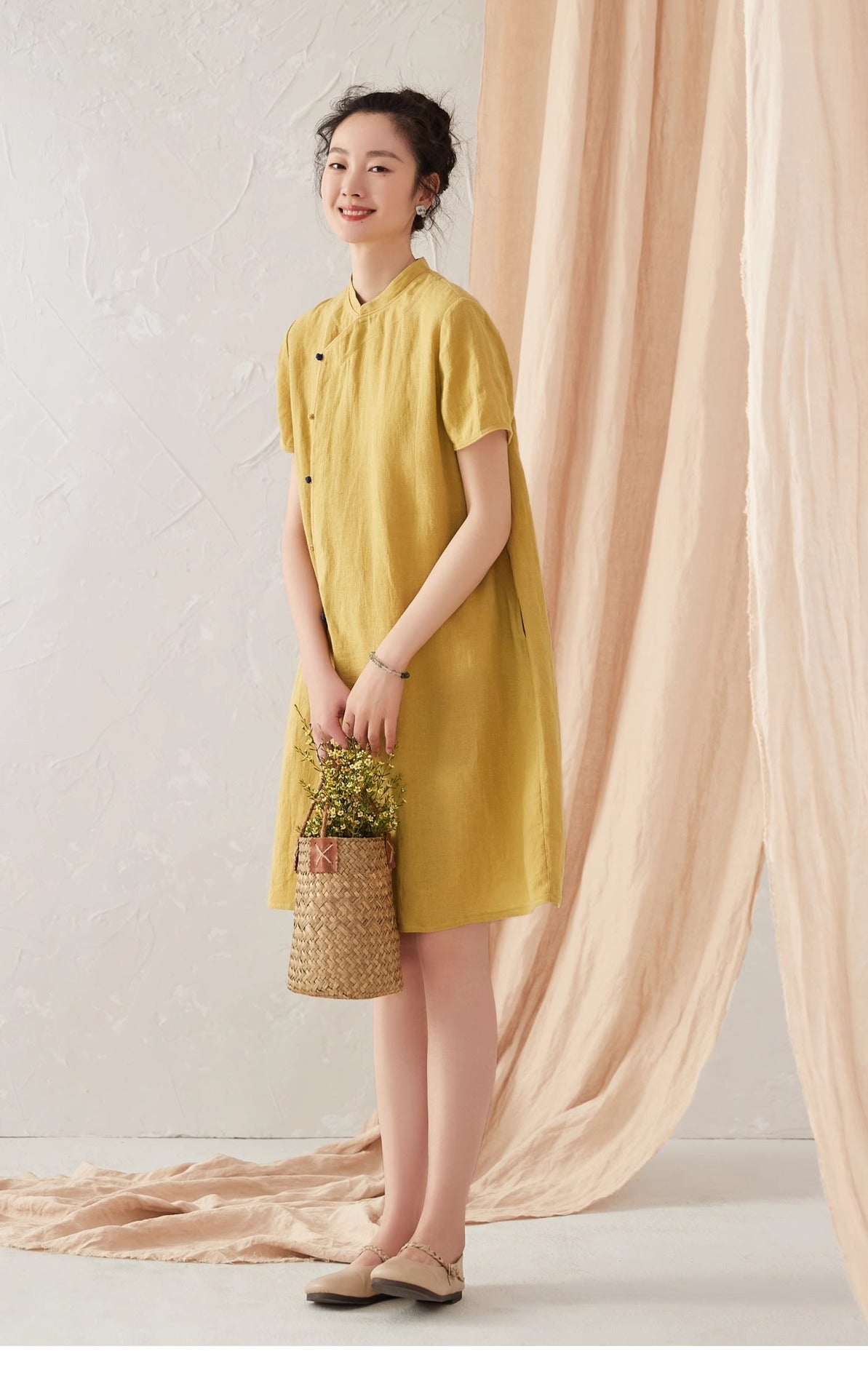 Mustard Yellow Cheongsam Dress