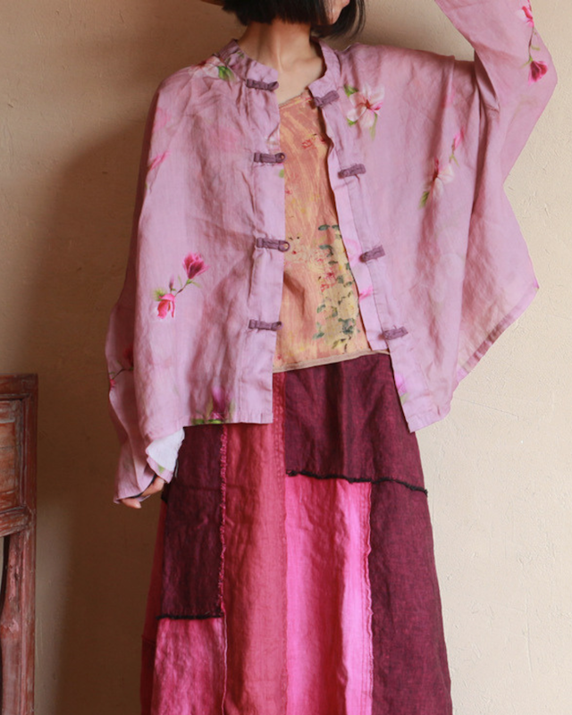 Chinese Button Cheongsam Qipao Maxi Top - Pink Magnolia
