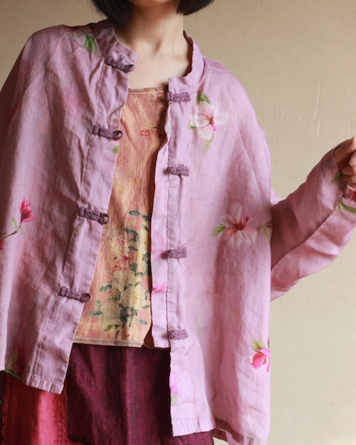 Chinese Button Cheongsam Qipao Maxi Top - Pink Magnolia