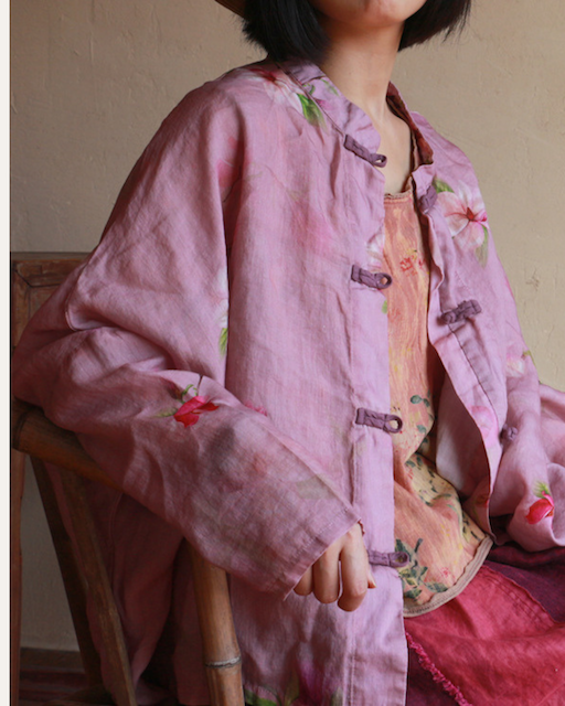 Chinese Button Cheongsam Qipao Maxi Top - Pink Magnolia