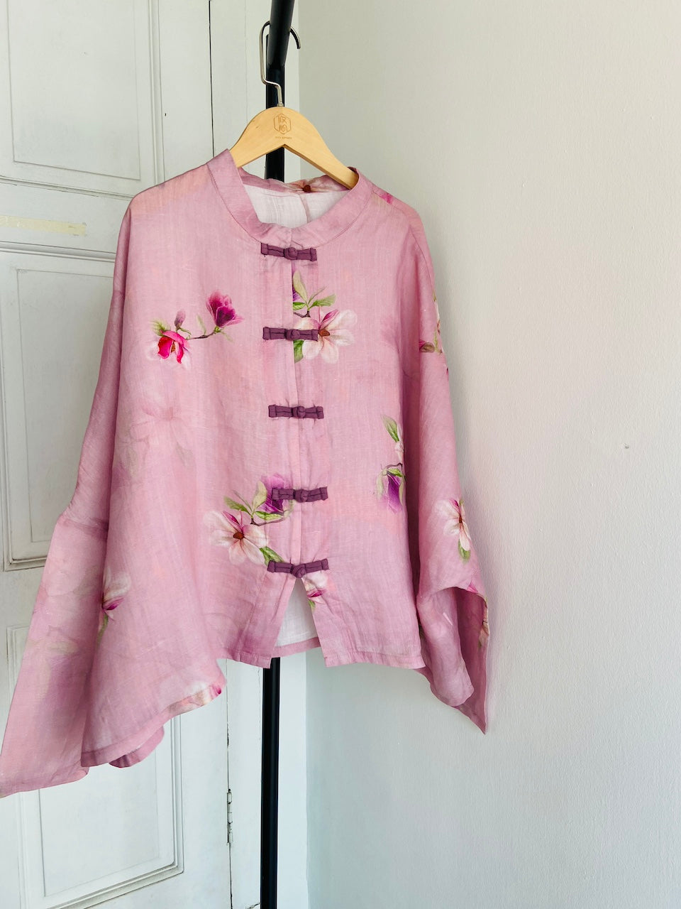 Chinese Button Cheongsam Qipao Maxi Top - Pink Magnolia