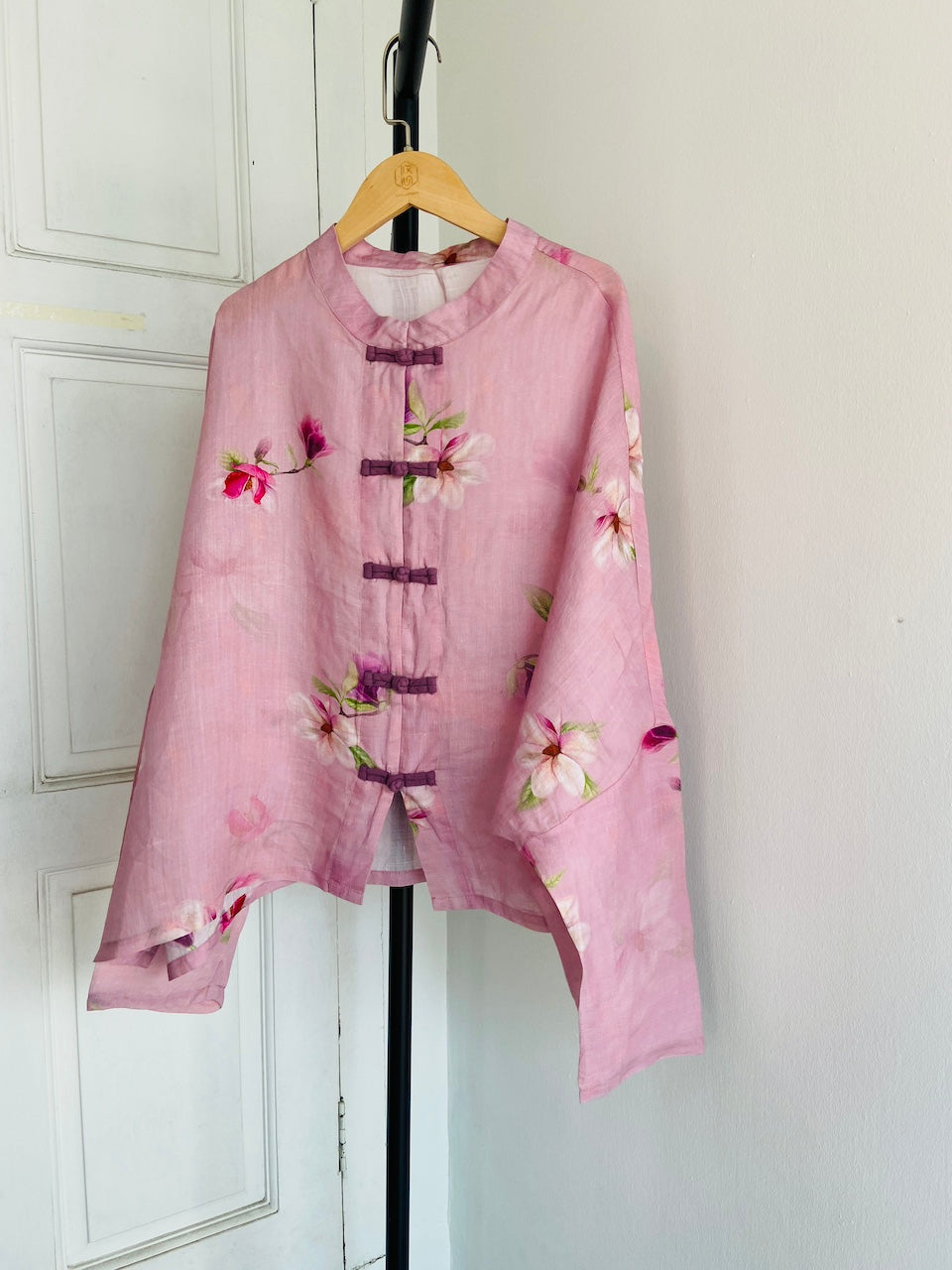 Chinese Button Cheongsam Qipao Maxi Top - Pink Magnolia