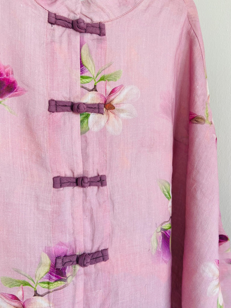 Chinese Button Cheongsam Qipao Maxi Top - Pink Magnolia