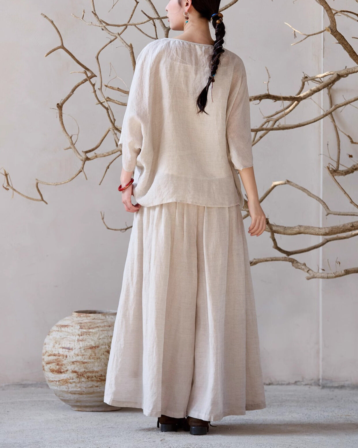 Ramie Skirt Pants in Beige