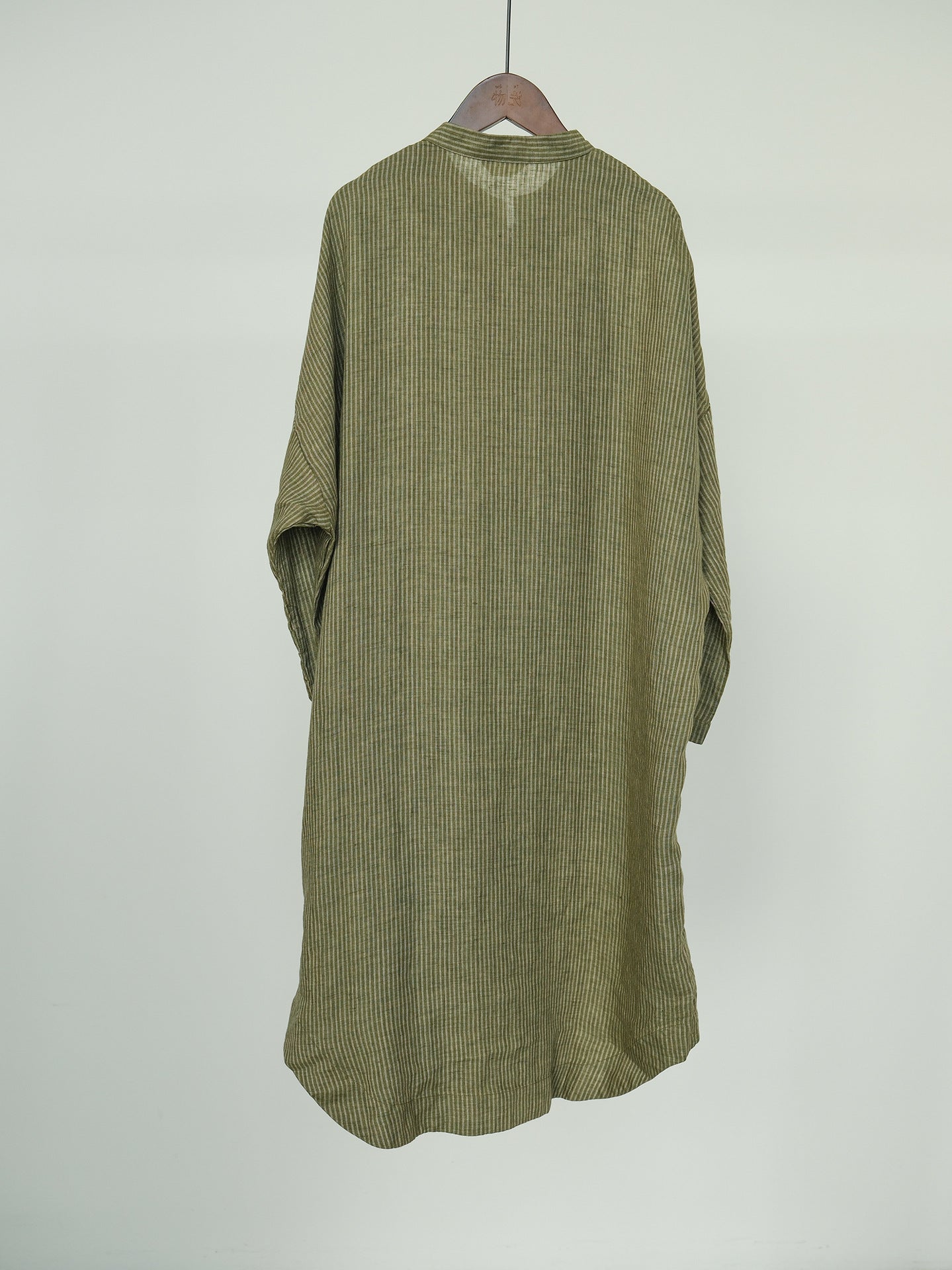 Stripe Linen Cheongsam Dress in Olive