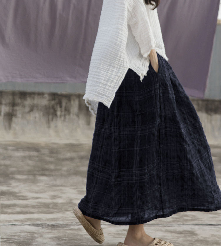 Stripes Print Maxi Skirt in Black