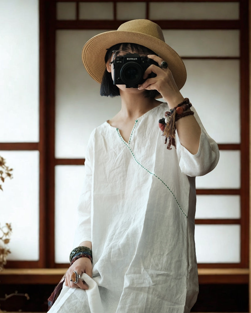V-neck Linen Dress