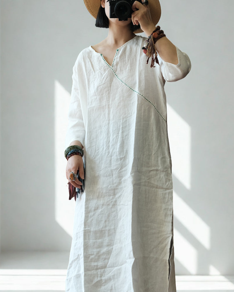 V-neck Linen Dress
