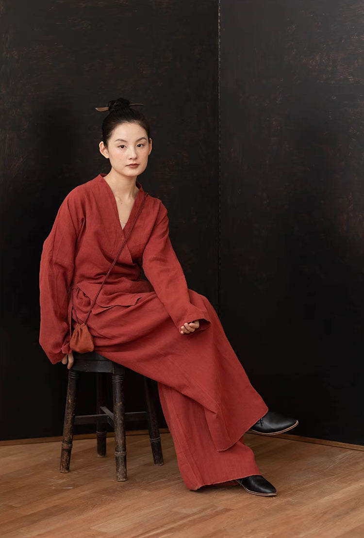 Wide Leg Pants in Orangy Red