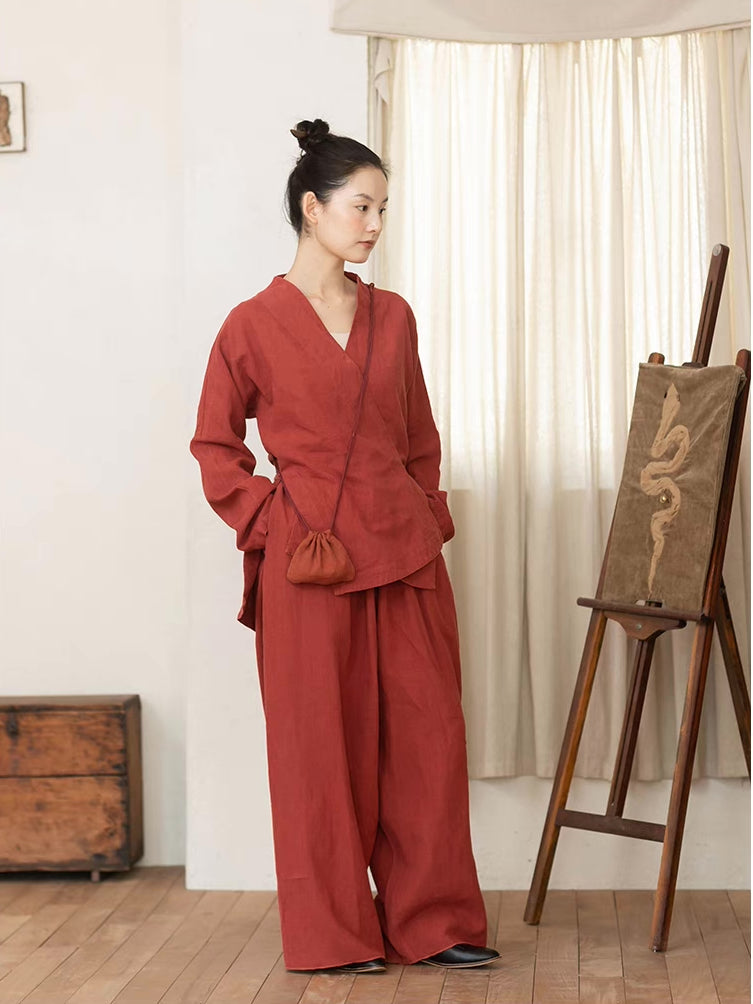 Wide Leg Pants in Orangy Red
