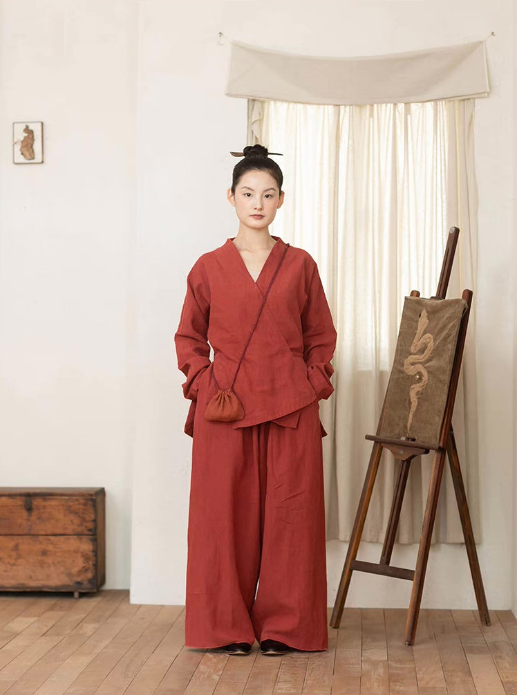 Wide Leg Pants in Orangy Red