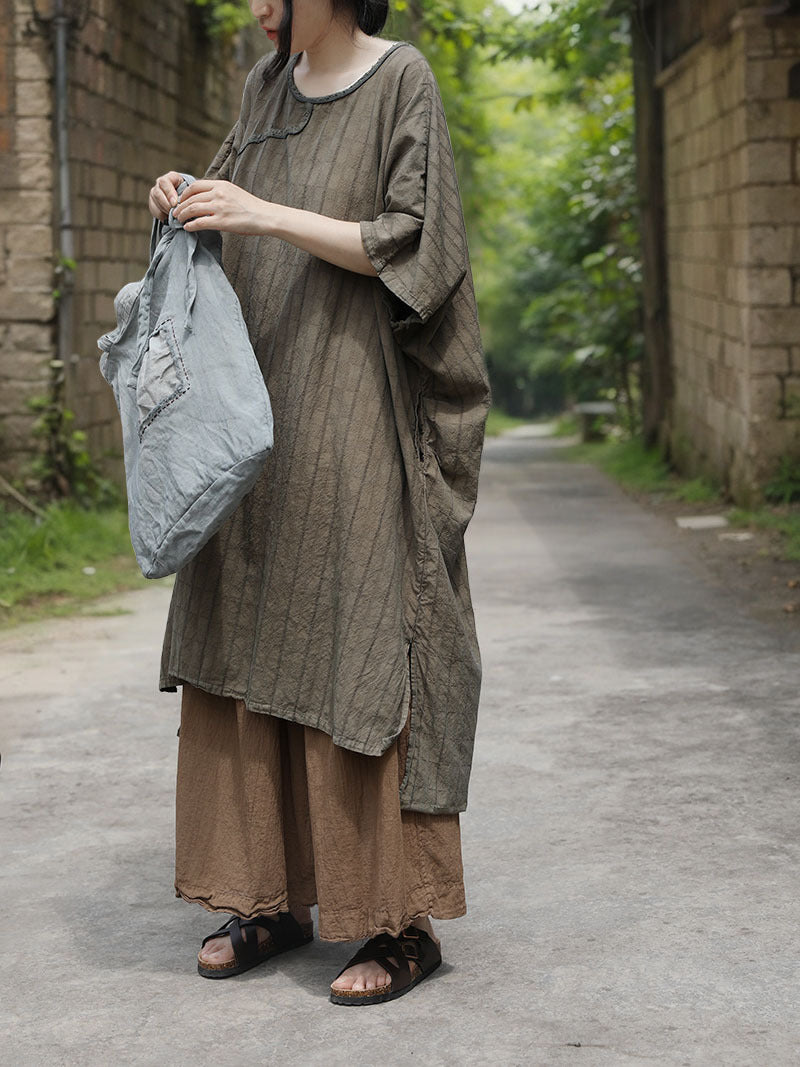 Zen Style Cheongsam Maxi Dress in Khaki