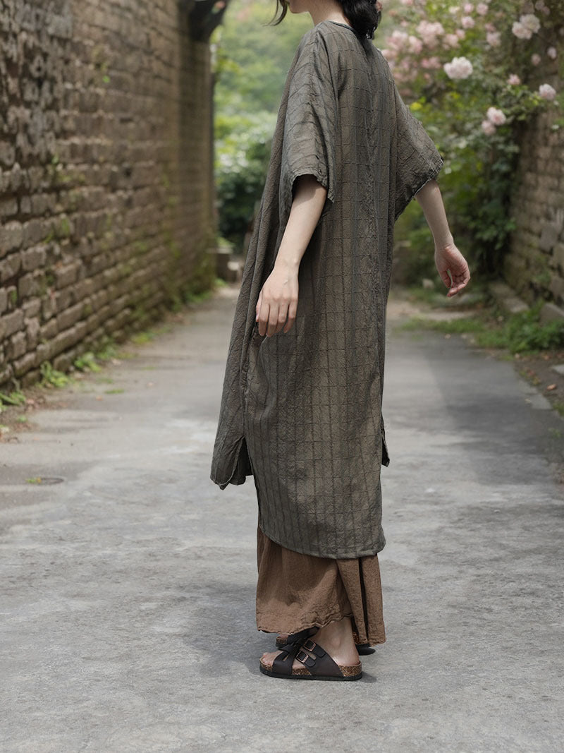 Zen Style Cheongsam Maxi Dress in Khaki
