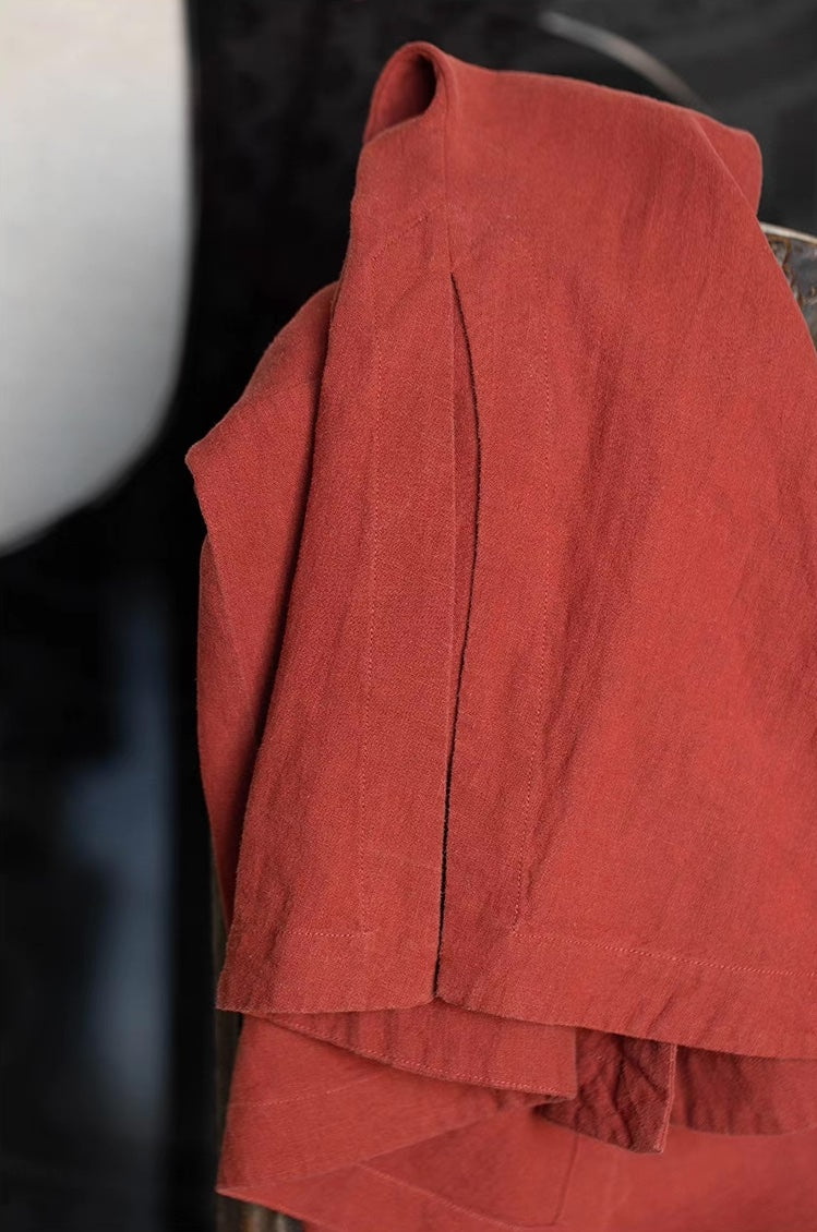 Zen Style Linen Coat in Orangy Red