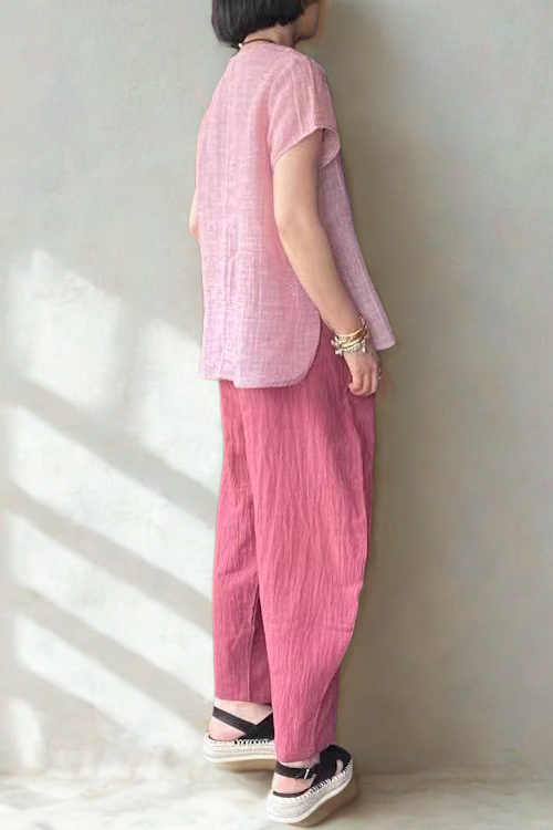Cotton Linen Harem Pants in Dark Pink